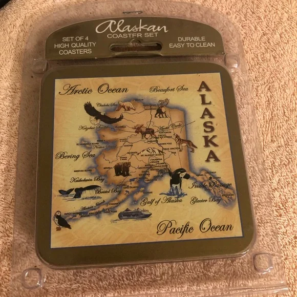 Alaska 8”x7” Metal Sculpture Plus NIP Alaska Coaster Set